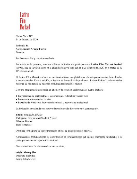 Invitación al Latino Film Market 2026 — Alex Araujo
